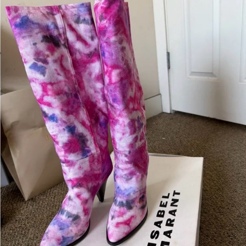 Tie-Dye Pink Over-the-Knee Boots - Picture 2 of 7